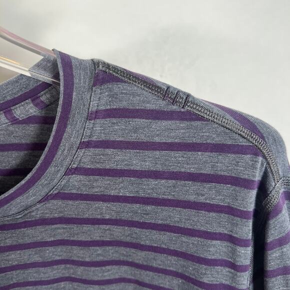 Lululemon Men's Long Sleeve Henley L T-Shirt Gray Purple Striped Active Top - Picture 5 of 7